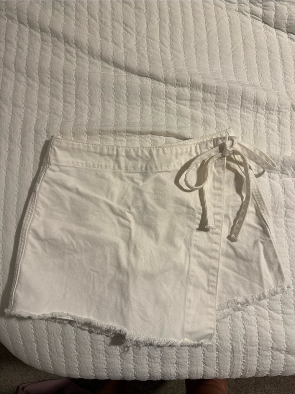 Free People White Tie-Waist Denim Wrap Skort
